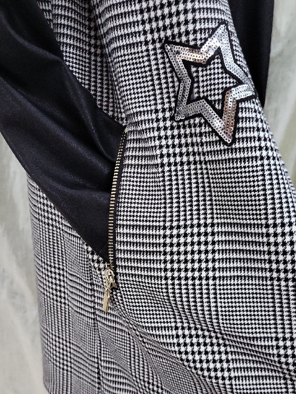 Frank Lyman Design Houndstooth Longline Blazer with Star Patches Sz 8 - Picture 10 of 15
